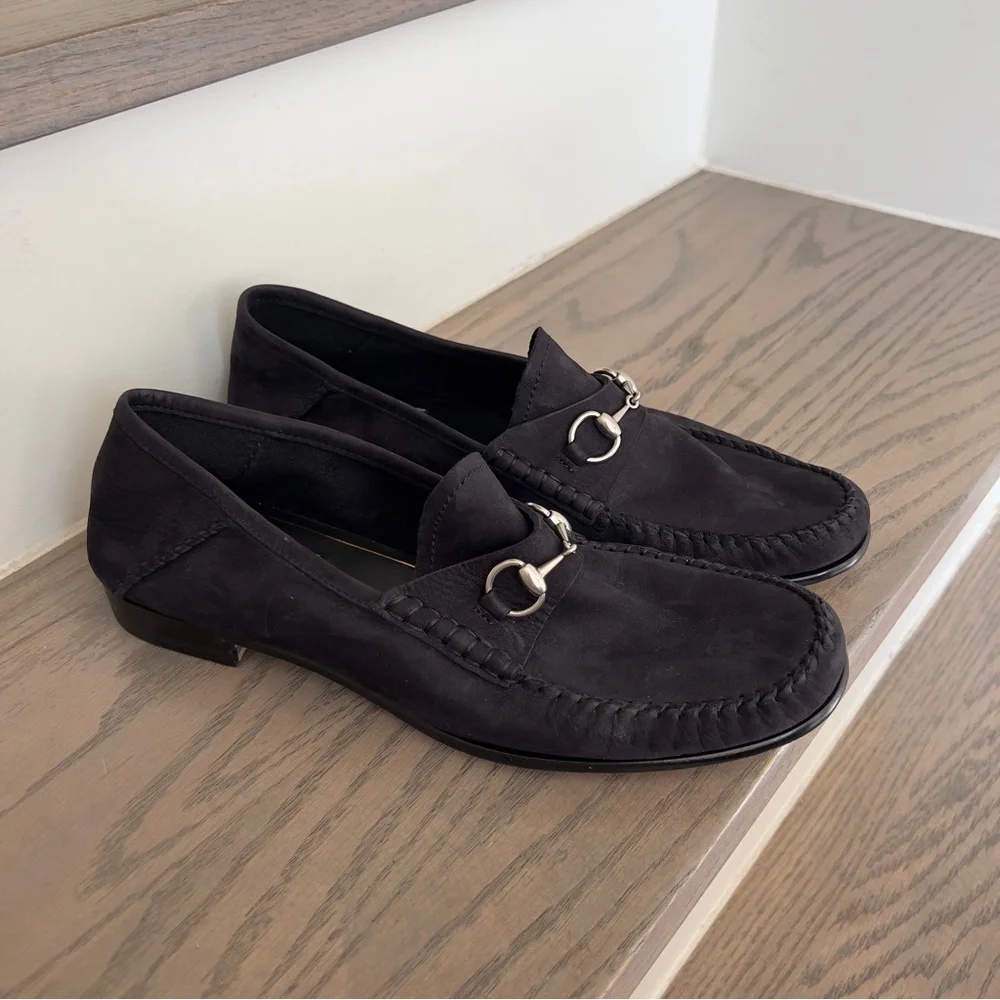 Gucci Gigi Horsebit 1953 Suede Mocassin Loafers in Black NWOB - Picture 5 of 8